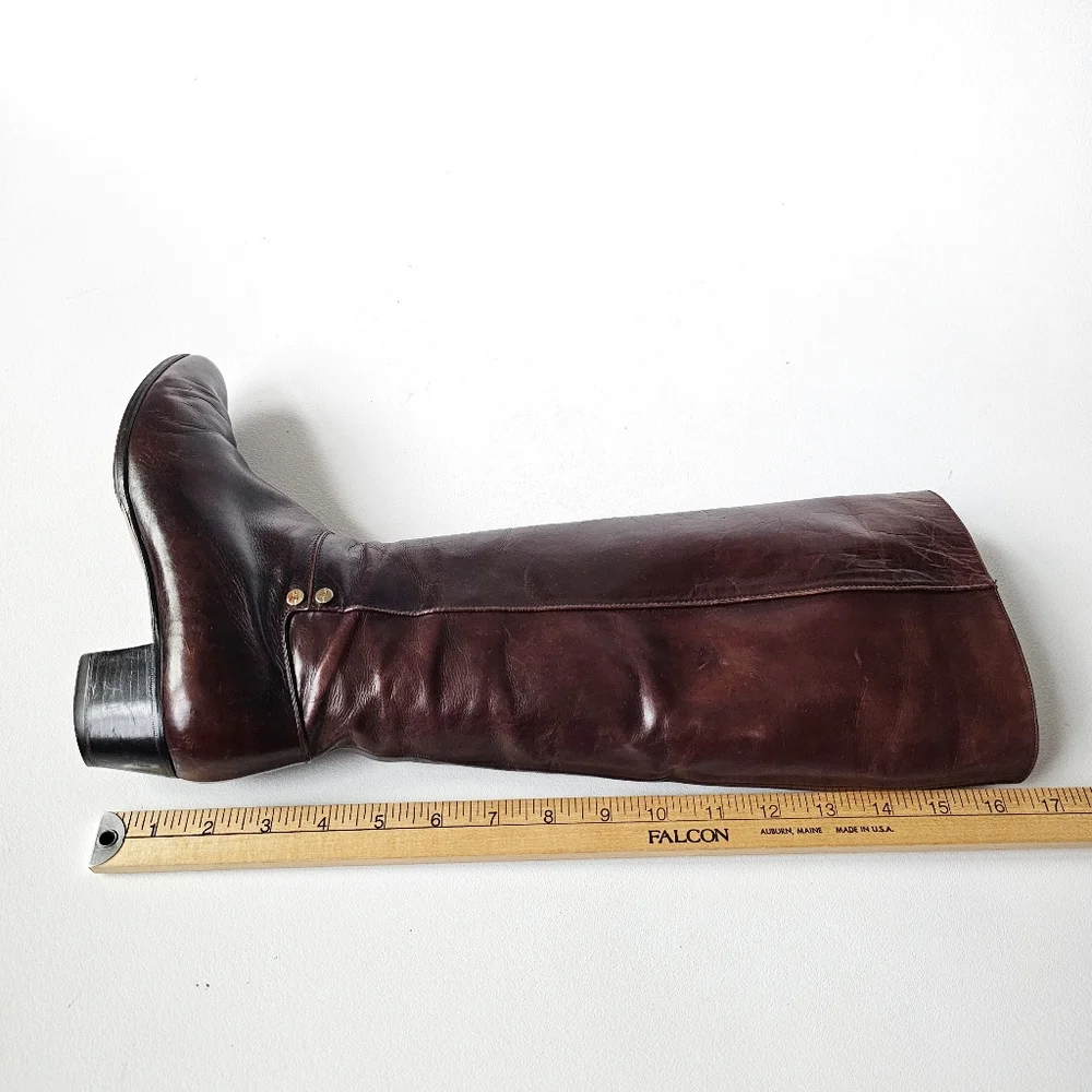 Vintage Salvatore Ferragamo Tall Leather Boots Cognac Brown Riding Italy 7.5 B